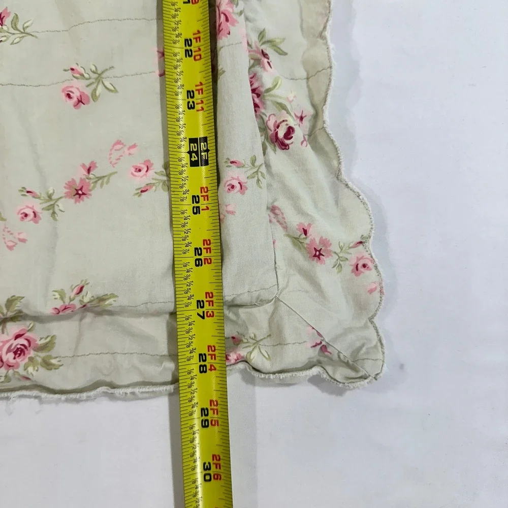 Simply Shabby Chic Rose Floral Quilted Cotton Pillow Sham Scalloped Sage 23x28
